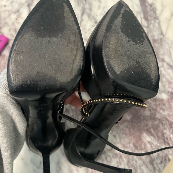 Saint Laurent Black Stiletto Heels with Strappy Design - Picture 4 of 5